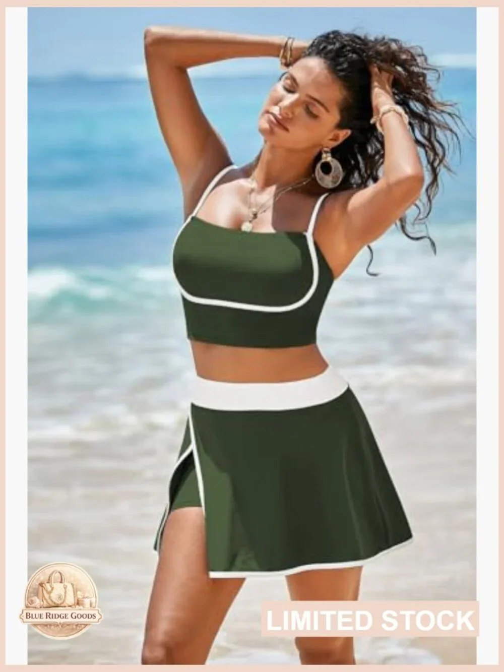 High Waisted Bikini Set Tummy Control Swim Skirt Athletic Two Piece - Picture 5 of 7